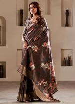 Dola Silk Brown Traditional Wear Foil Print Saree